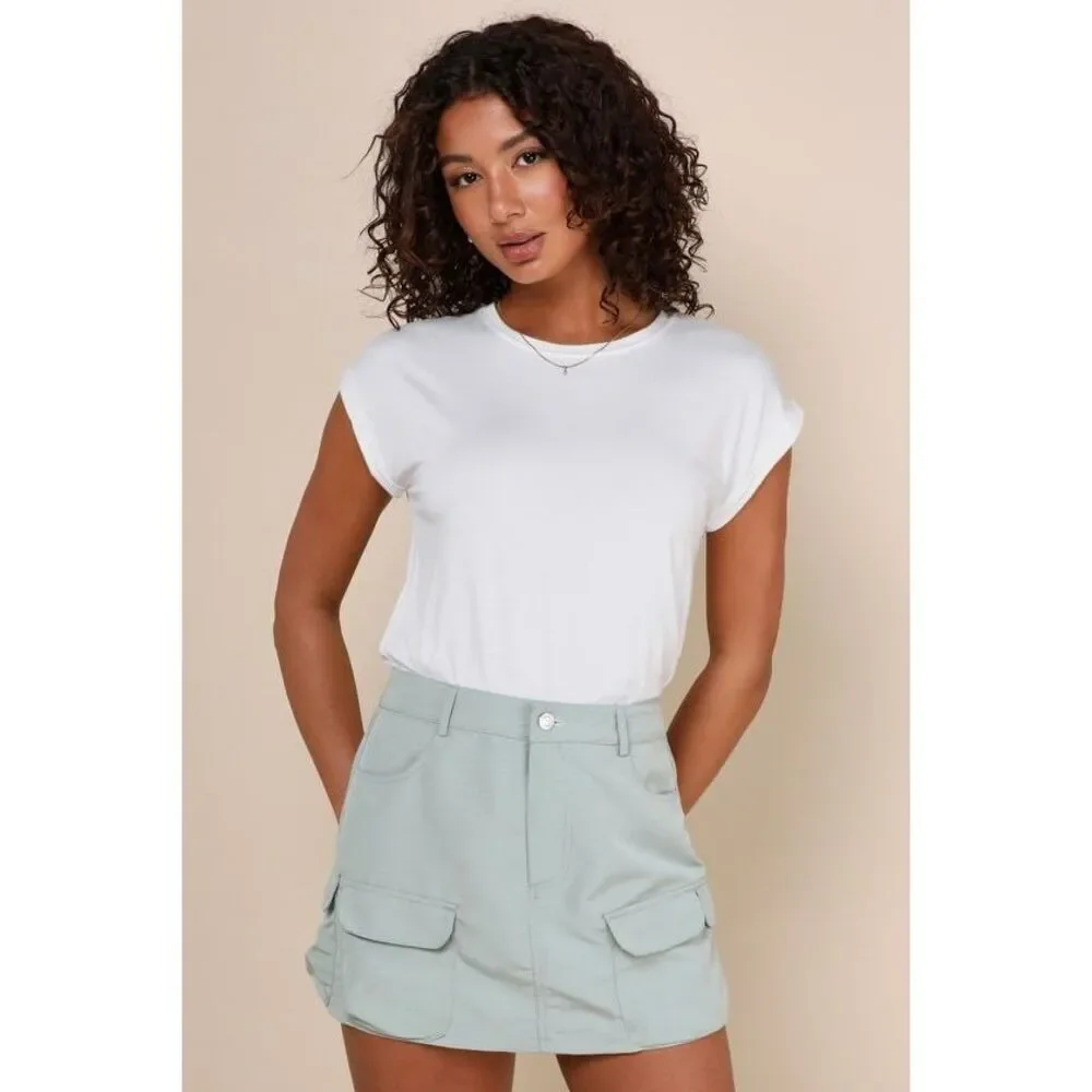 Lulus City Sensation Sage Green High-rise Cargo Mini Skort - Size M